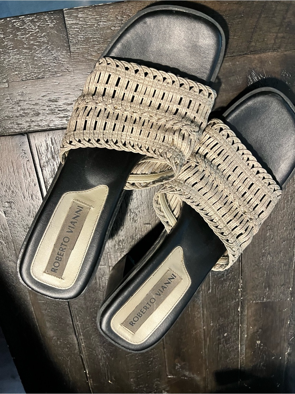 Women's Beige Braided Slide Sandals